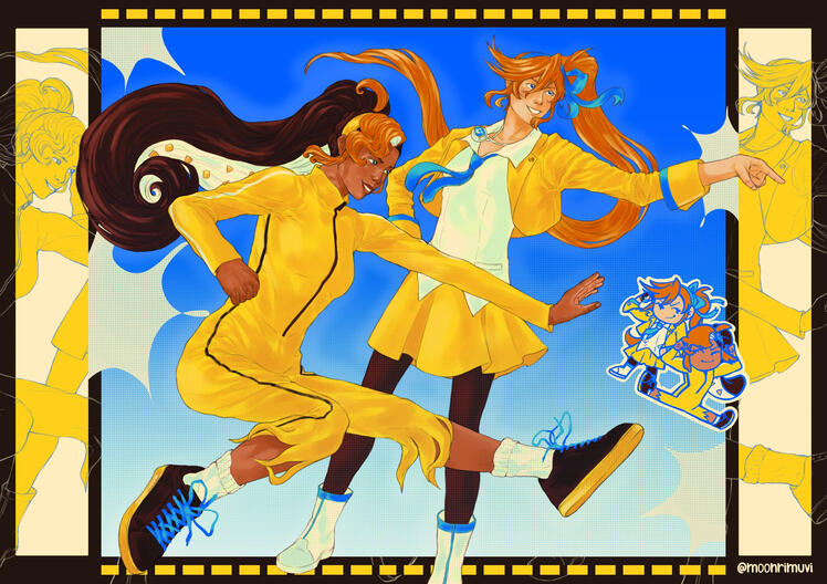 “Yellow duo” (Choco Bar Cookie from Cookierun:Ovenbreak and Athena Cykes from Ace Attorney)