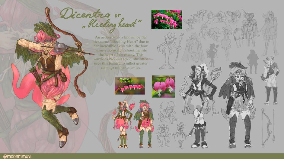 Character concept art for the @cg_frog contest (Character based on the Dicentra or “bleeding heart”)