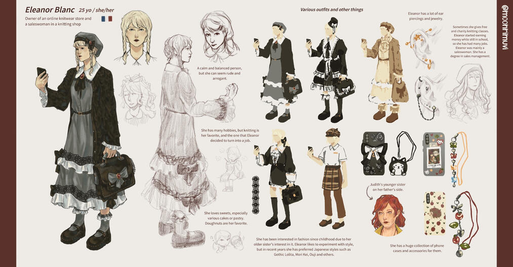 Owner of an online knitwear store and a saleswoman in a knitting shop - Eleanor Blanc (Oc)