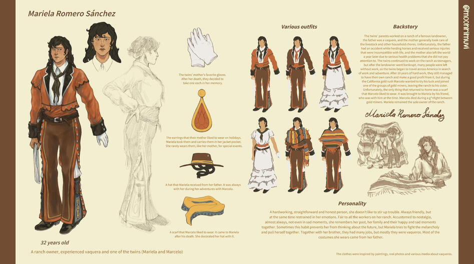A ranch owner, experienced vaquera and one of the twins - Mariela Romero Sánchez (the Wild West oc)